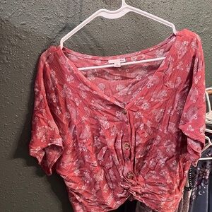 SO Pink Ruched Tie Front Blouse